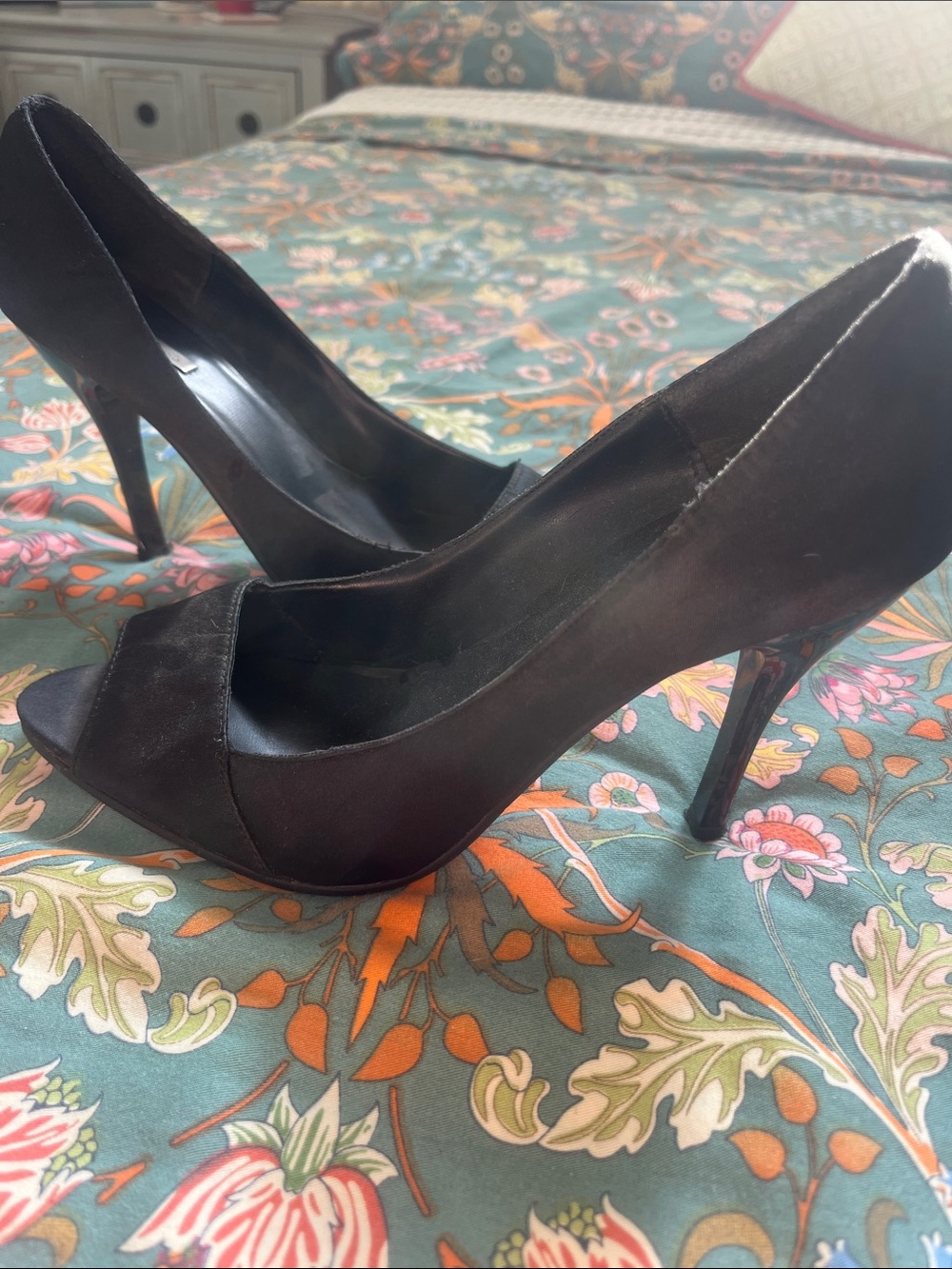 Michael Antonio Black Suede Peep-Toe Stiletto Heels